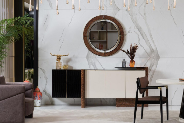 Dressoir met spiegel Luxe set commode houten laden Klassieke