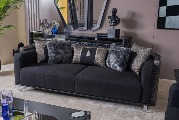 Driepersoonsbank 240cm Zwarte luxe bank Bankmeubels Textielstof Fluweel 3-zits