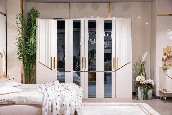 Kledingkast Kasten Kast Ontwerp Hout Beige Goud Modern Meubels 270cm