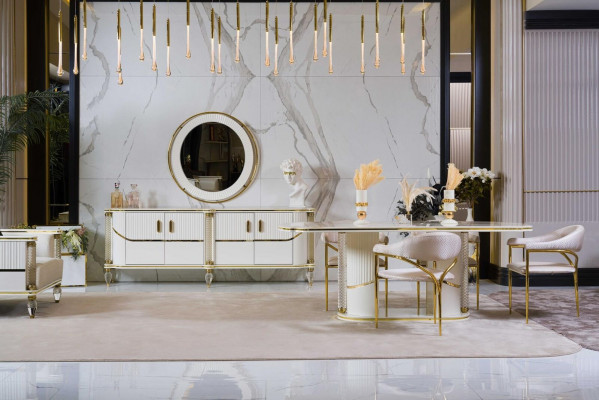 Luxe eetkamerset Eettafel + 6x stoelen + dressoir Eetgroepen Sideboard 8 delig