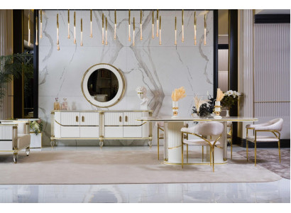 Luxe eetkamerset Eettafel + 6x stoelen + dressoir Eetgroepen Sideboard 8 delig