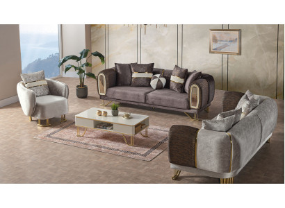 Bankstel 3+3+1 zits Woonkamerset Compleet Stoffen Bank Fauteuil Hout