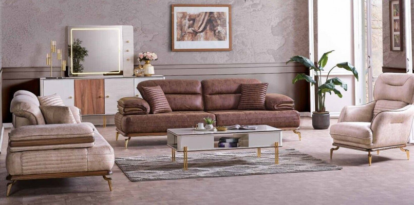 Meubel woonkamerset 3+3+1 zitplaatsen bankstel 2x bankstellen fauteuil bruin