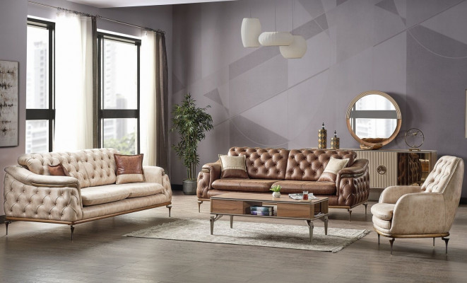 Bankstel 3+3+1 zits Chesterfield modern stijl set 3 delen bankstel relax nieuw