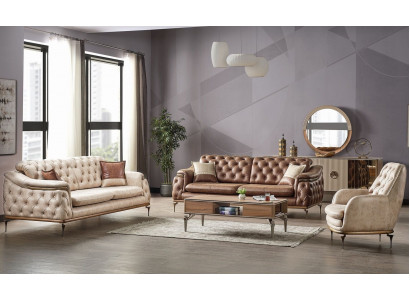 Bankstel 3+3+1 zits Chesterfield modern stijl set 3 delen bankstel relax nieuw