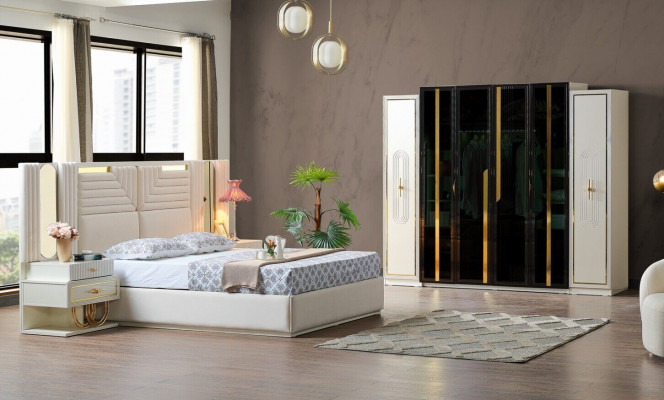 Modern slaapkamer set Bed + 2x nachtkastjes + kledingkast Design meubels 4-delig