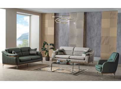 Bankstel 3+3+1 zits woonkamerset compleet textielbank fauteuil hout EU
