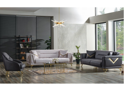 Sofaset 3+3+1 zits Textiel Hout Bankstel 3 zits Modern Fauteuil Compleet Set Nieuw