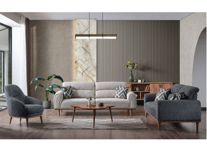 Bankstel 3+3+1 zits set woonkamer compleet textiel houten bank stoel Nieuw