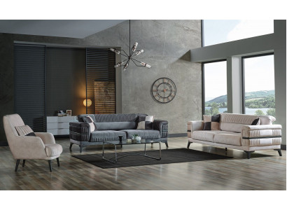 Bankstel 3+3+1 hout luxe woonkamer moderne stoffen nieuw compleet