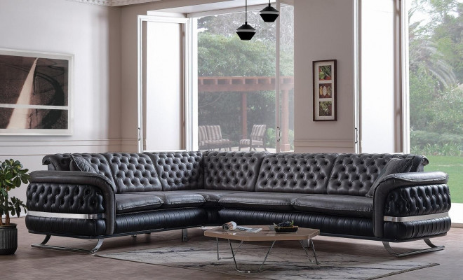 Hoekbank woonlandschap Kleur Zwart U Vorm XXL Bank Nieuw Chesterfield Nieuw