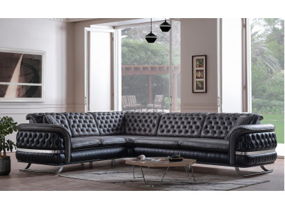 Hoekbank woonlandschap Kleur Zwart U Vorm XXL Bank Nieuw Chesterfield Nieuw
