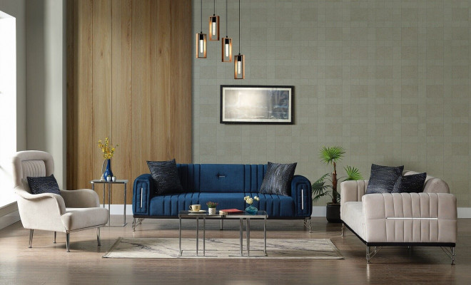 Moderne bankstel, 3+3+1 zits fauteuil, textielbank, 3-delige set, nieuw ontwerp.