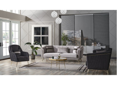 Bankstel 3+3+1 zits textiel hout bankstel 3-zits modern fauteuil compleet set EU.