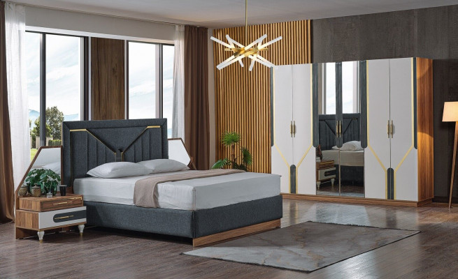 Slaapkamer Set Bed + 2x Nachtkastjes + Kledingkast Design Meubels 4 dlg. Nieuw