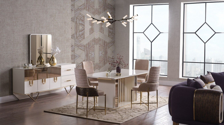 Ontwerp eetkamer compleet eettafel + 6x stoelen + dressoir meubels houten tafel nieuw