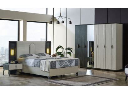 Luxe slaapkamerset 4-delig. Bed 2x nachtkastjes kledingkast Beige