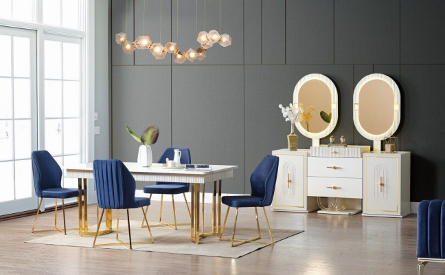 Luxe eetkamerset Eettafel + 6x stoelen + Dressoir Eetgroepen Nieuw 8-delig