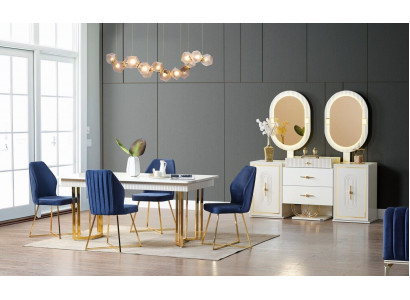 Luxe eetkamerset Eettafel + 6x stoelen + Dressoir Eetgroepen Nieuw 8-delig