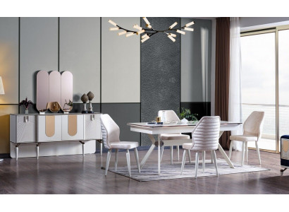 Luxe eetkamerset eettafel + 6x stoelen + dressoir Modern 8-delig