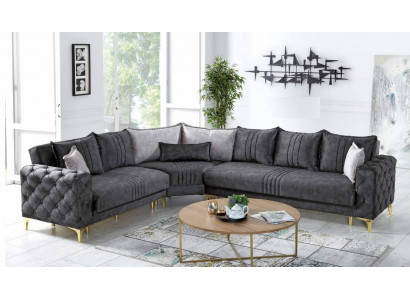 Grijze woonkamer hoekbank L-vormig Modern Chesterfield Nieuwe luxe bankstel