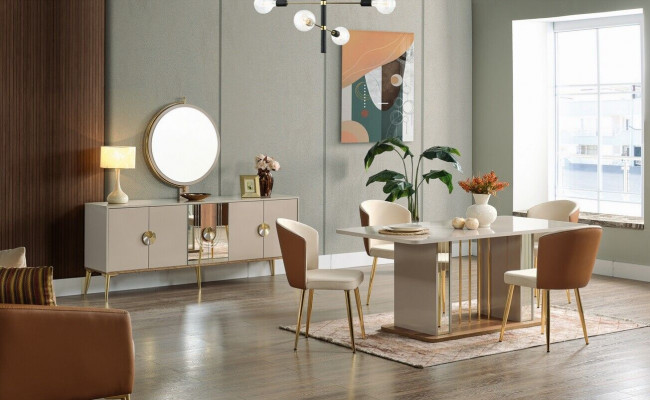 Luxe eetkamerset Eettafel + 6x stoelen + dressoir Eetgroepen Nieuw 8-delige set