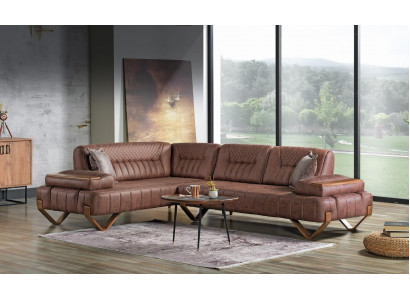 Hoekbank woonlandschap kleur bruin L-vorm bank nieuw woonkamer hoekbank luxe nieuw