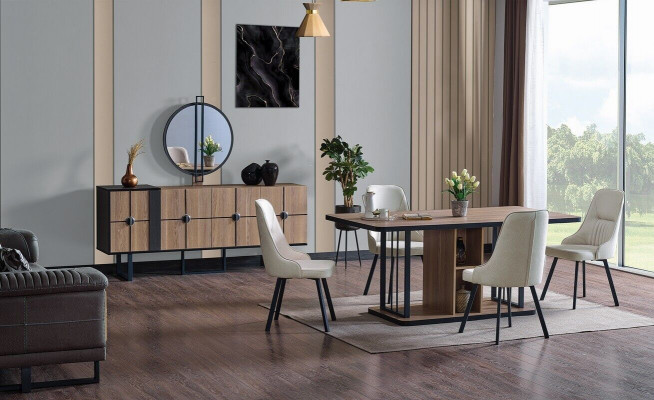 Luxe eetkamerset Eettafel 6x stoelen dressoir Eetset Set 8-delig