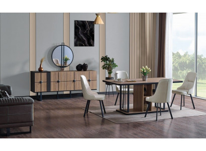 Luxe eetkamerset Eettafel 6x stoelen dressoir Eetset Set 8-delig