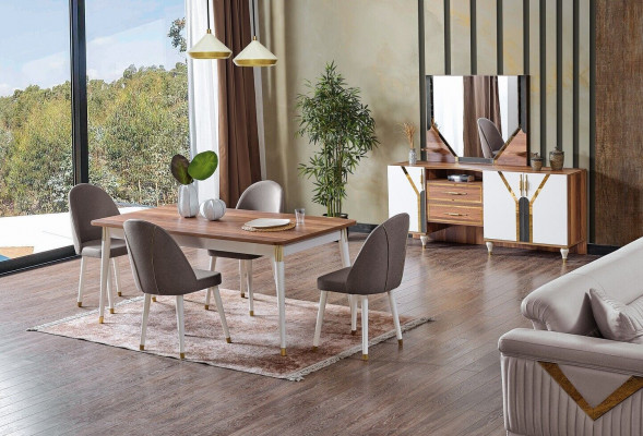 Luxe eetkamerset Eettafel + 6 stoelen + dressoir Nieuwe set van 8 delen