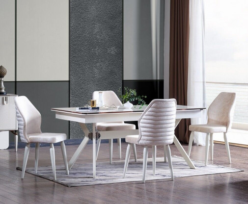 Eetkamerset Moderne Eettafel + 6x Stoelen Tafel Hout Beklede Stoel 7-delig Nieuw