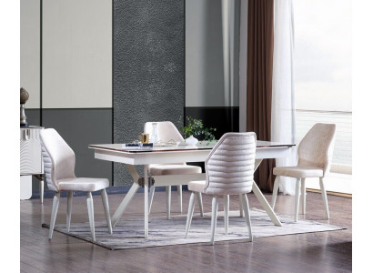 Eetkamerset Moderne Eettafel + 6x Stoelen Tafel Hout Beklede Stoel 7-delig Nieuw