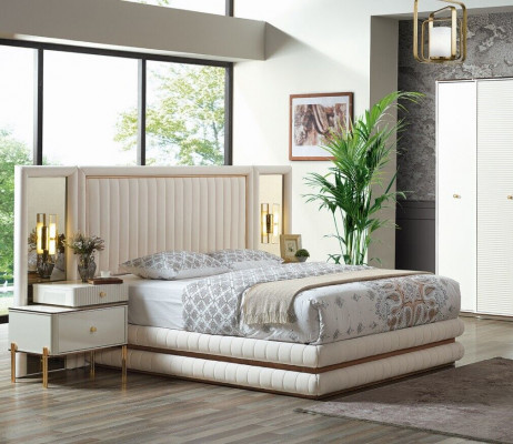 Modern slaapkamer set bed + 2x nachtkastjes design meubels 3-delig. Beige