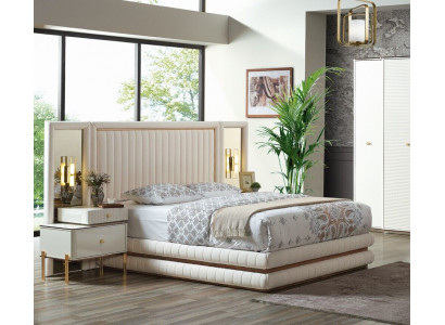 Modern slaapkamer set bed + 2x nachtkastjes design meubels 3-delig. Beige