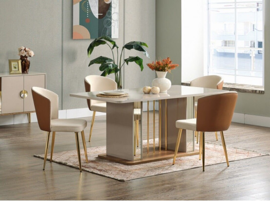 Eetkamerset Modern Eettafel + 6x stoelen Tafel Hout Beklede stoel 7-delig