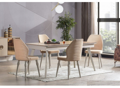 Designer Compleet 6x Stoelen+Eettafel Set Eetkamer Designer Garnituur Set Nieuw