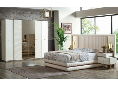 Slaapkamer set Bed 2x Nachtkastjes Kledingkast Design Meubels 4-delig Beige