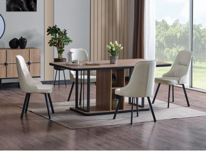 Eetkamerset 7-delig. Eettafel 6x stoelen Designer houten stoelset meubels Nieuw