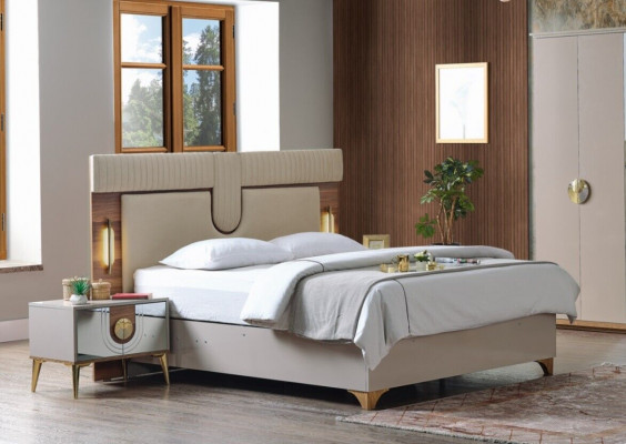Luxe slaapkamerset bed + 2 nachtkastjes hout Compleet Nieuw Modern