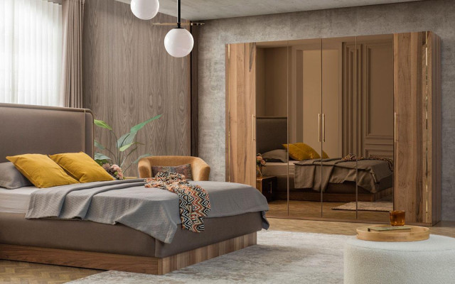 Luxe slaapkamer set Bed + 2x Nachtkastjes + Kast Hout Compleet Modern Nieuw