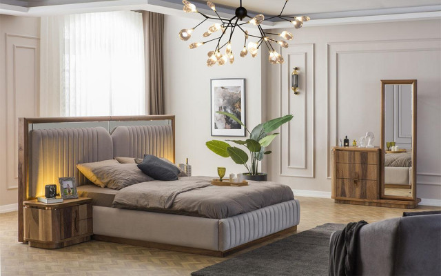 Modern slaapkamer set bed + 2x nachtkastjes + dressoir met spiegel Modern