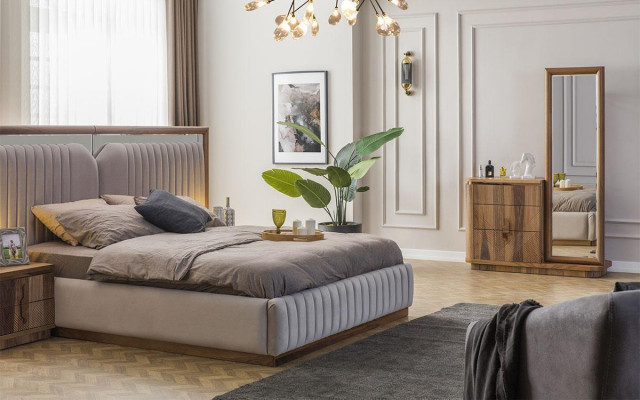 Modern slaapkamer set bed + 2x nachtkastjes + dressoir met spiegel Modern