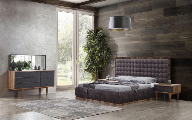 Slaapkamer set Bed + 2x nachtkastjes + ladekast + spiegel Designmeubels 5-delig