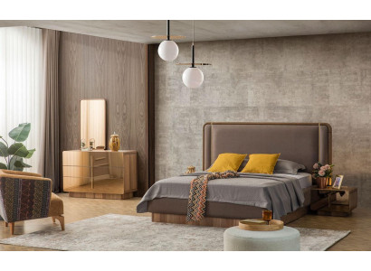 Slaapkamer Set Bed + 2x Nachtkastjes + Ladenkast + Spiegel Design Meubels Nieuw 5-delig