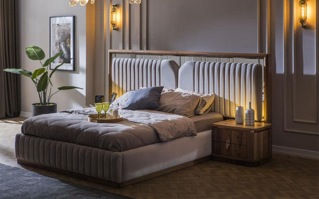 Luxe slaapkamer set bed + 2x nachtkastjes hout Compleet modern