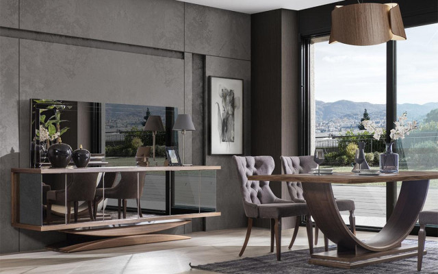 Eetkamerset 6x stoelen Eettafel Dressoir Spiegelset Eetkamer Designer Nieuw