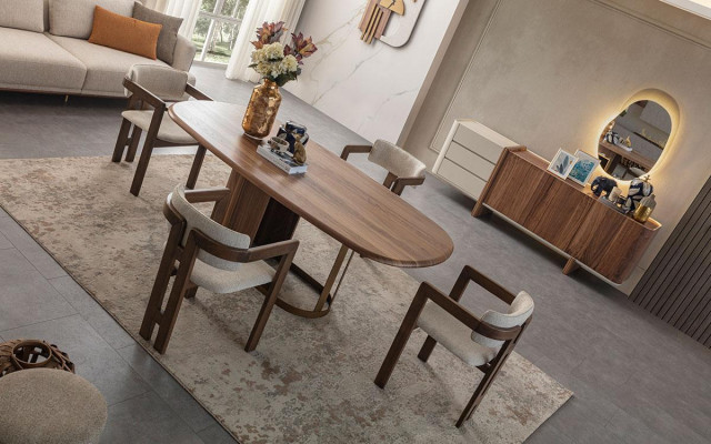 Luxe eetkamerset Eettafel + 6x stoelen + dressoir + spiegel 9 delig Modern