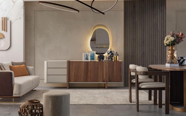 Dressoir kast hoogglans meubels hout luxe commode sideboard met spiegel luxe nieuw
