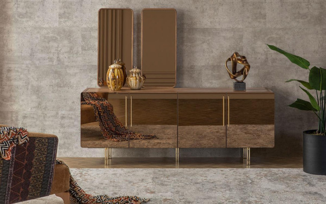 Dressoir met 2x spiegel, luxe set, houten dressoir, modern.