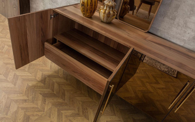 Dressoir met 2x spiegel, luxe set, houten dressoir, modern.
